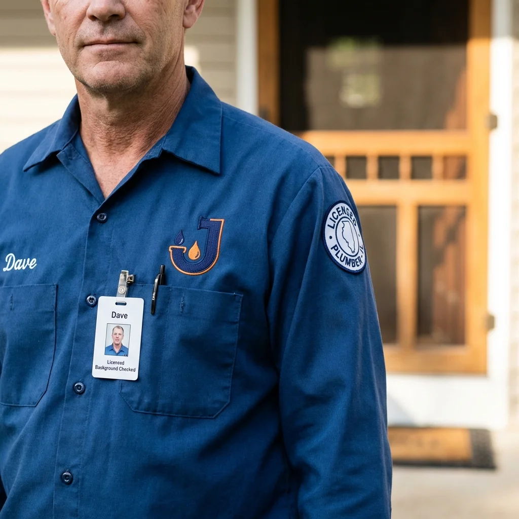 Licensed plumber showing ID badge in Lewisburg, TN