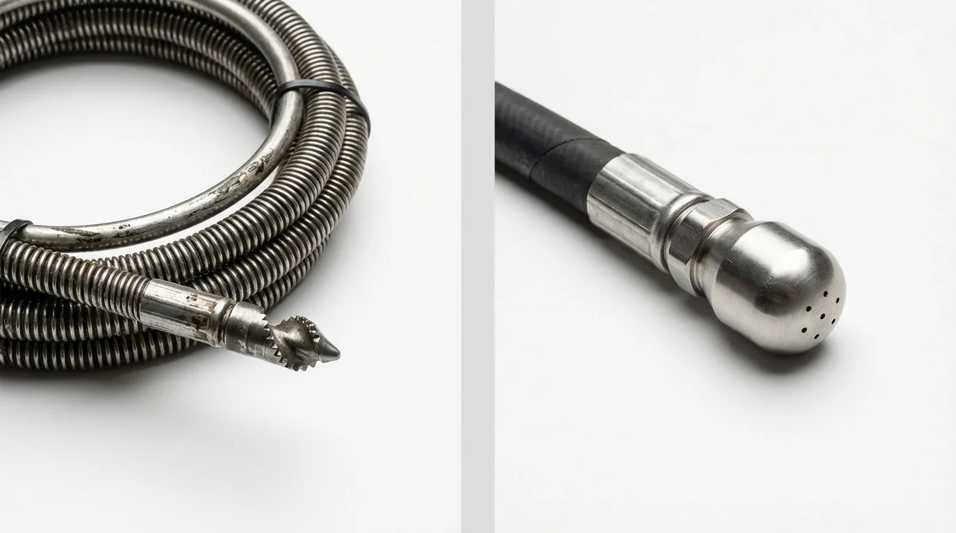 Drain snake cable and hydro jetting nozzle used for drain cleaning in Lewisburg, TN