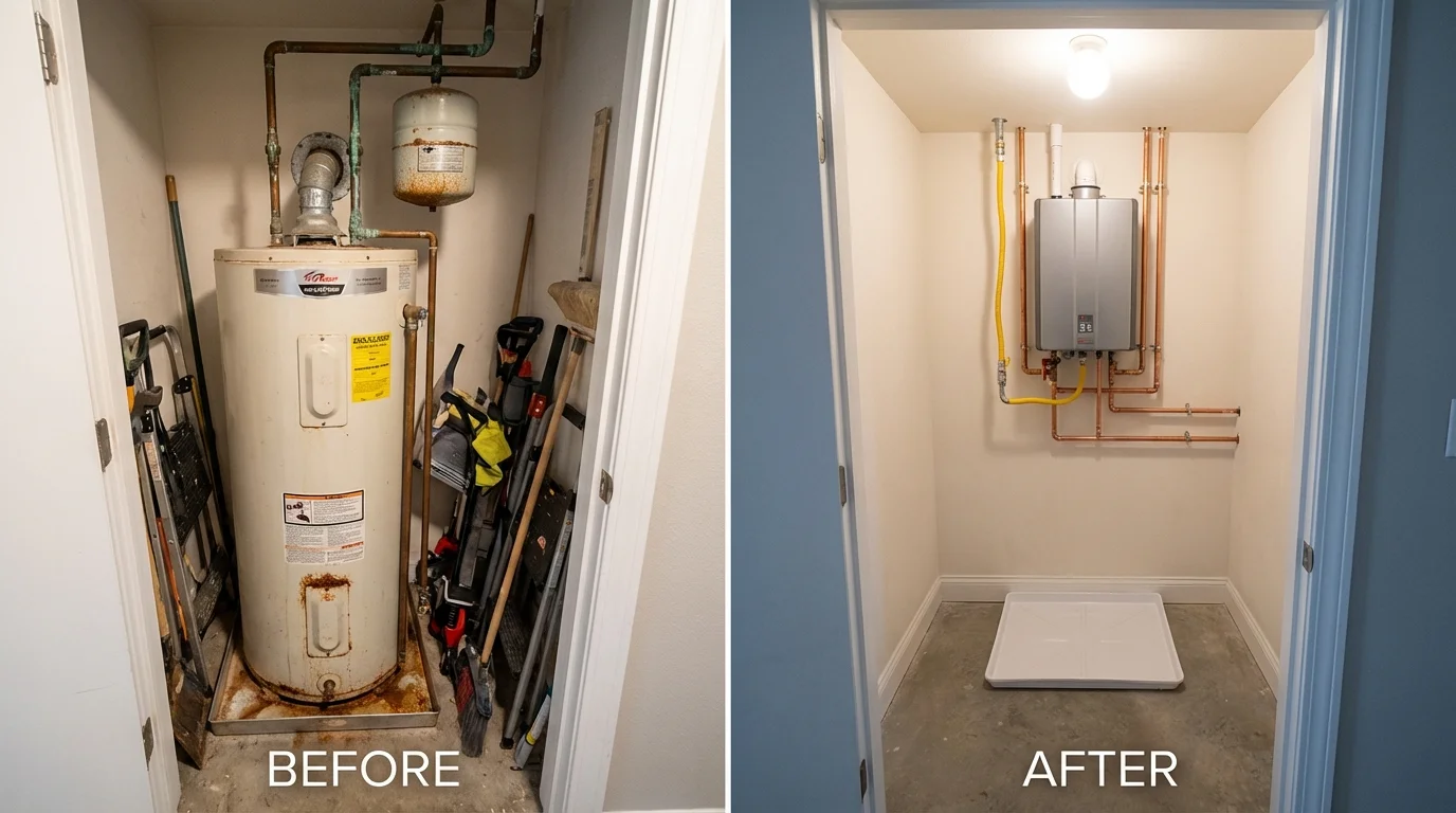 Tank water heater versus wall-mounted tankless unit comparison for Lewisburg, TN homeowners