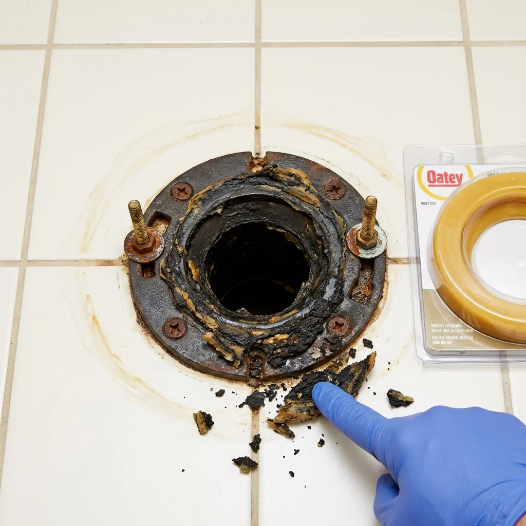 Failed wax ring showing water seepage at the base of a toilet in a Lewisburg, TN home